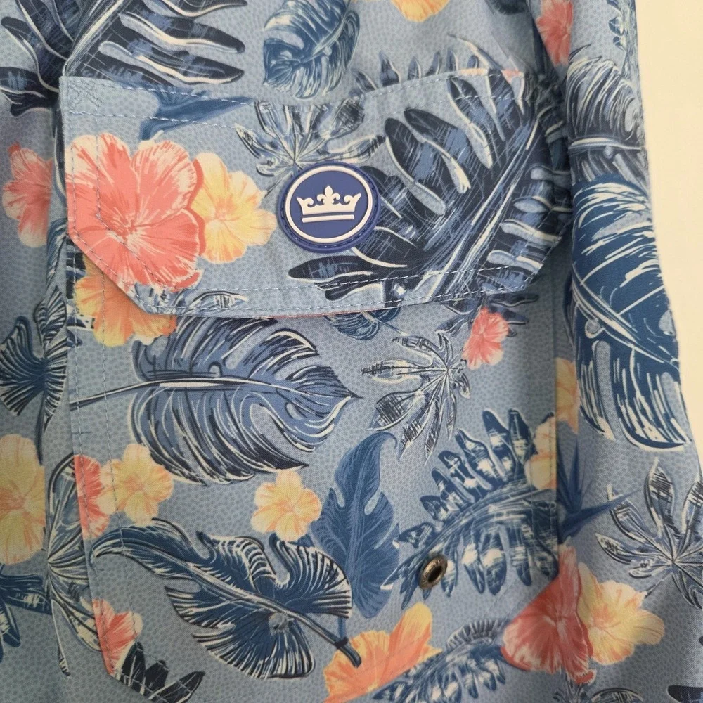 Peter Millar Mens Tropical/ Floral Print Blue Swim Trunks Elastic Waist Size LG